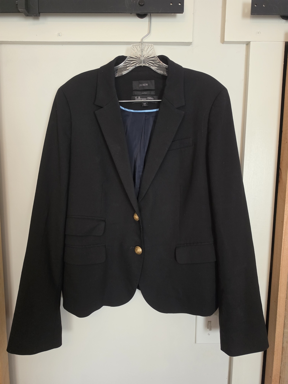 J. Crew Women's "Dalton" Tollegno 1900 Black Wool Blazer with Gold Buttons (14T)